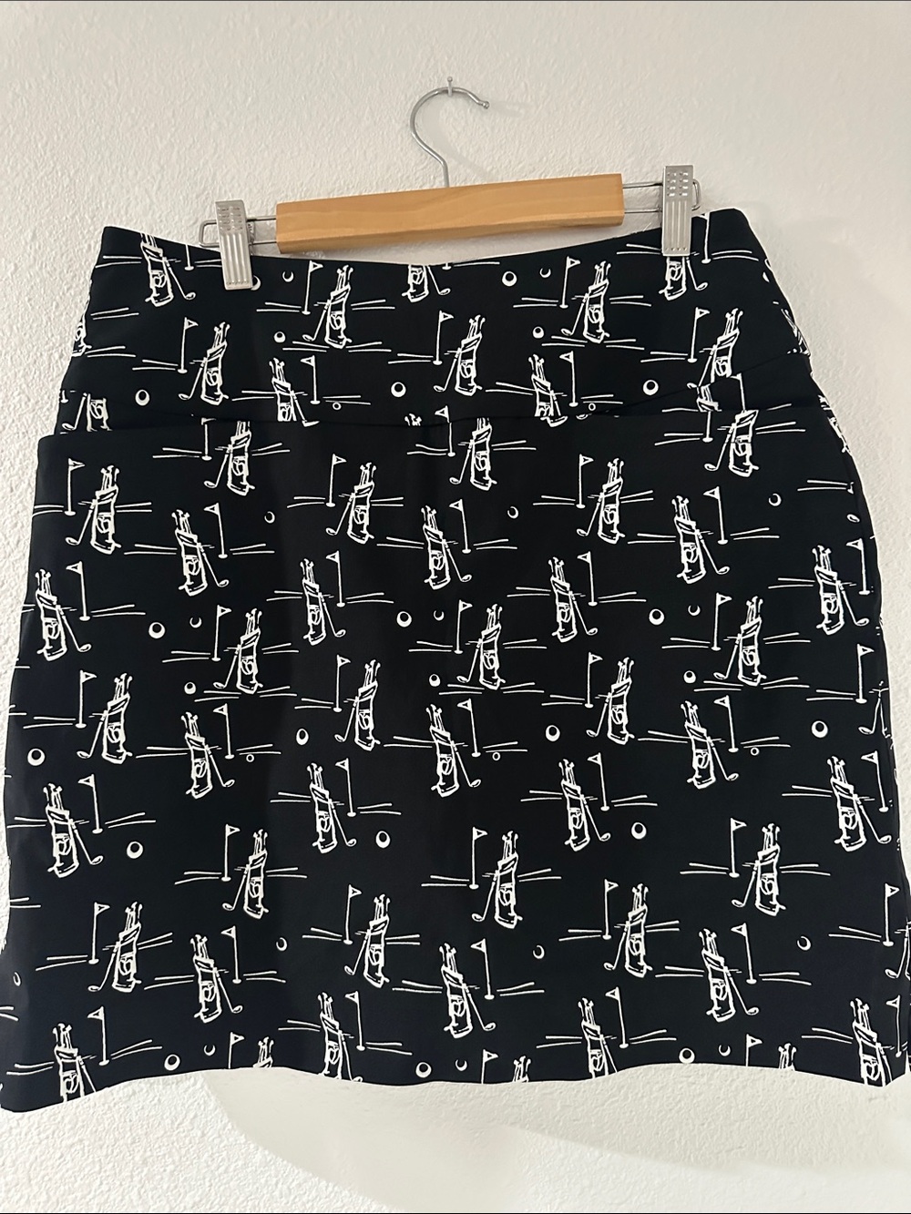 Black Mini Skirt with White Golf Print